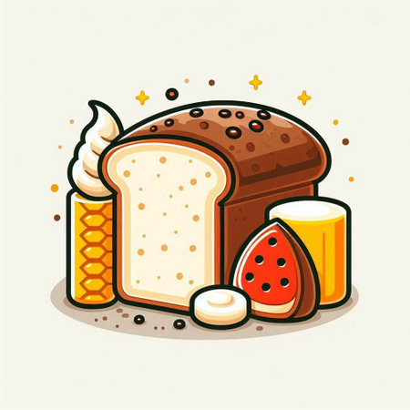 sliced bread, watermelon, ice cream, milk, vector illustrationのイラスト素材