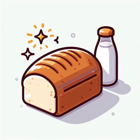 Vector illustration of a loaf of bread and a bottle of milk.のイラスト素材