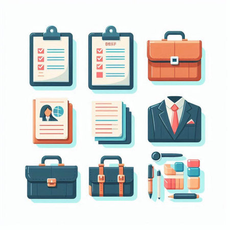 Set of business icons. Vector illustration in a flat style. Business and office items.のイラスト素材
