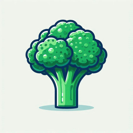 Broccoli vegetable icon. Vector illustration of a fresh green broccoli.のイラスト素材