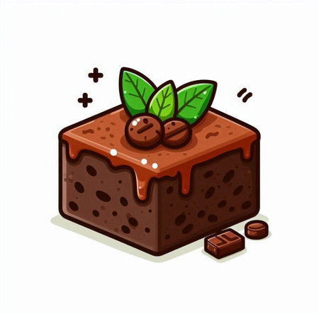 Chocolate cake with coffee beans and mint leaves. Vector illustration.のイラスト素材