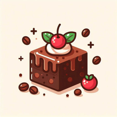 Chocolate cake with cherries and coffee beans. Vector illustration.のイラスト素材