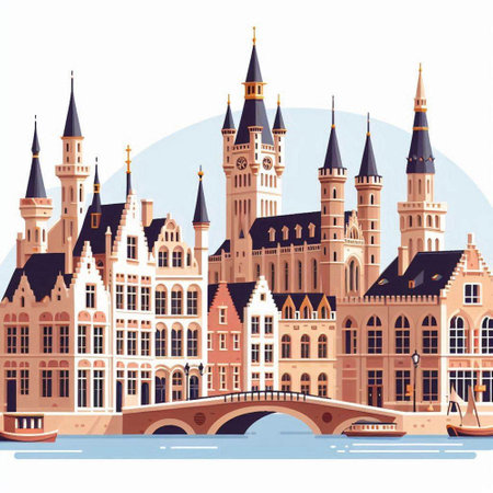 Bruges. Vector illustration in flat style on white background.のイラスト素材