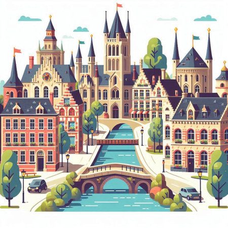 Bruges, Belgium. Colorful vector illustration in flat styleのイラスト素材