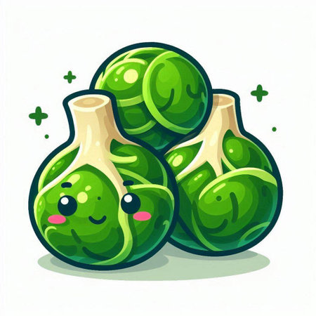 Cute brussels sprouts vector cartoon illustration. Isolated on white background.のイラスト素材