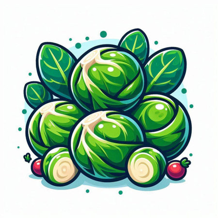 Brussels sprouts vector illustration. Isolated on white background.のイラスト素材