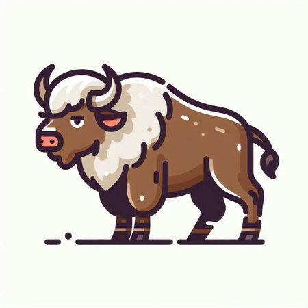 Cute cartoon bison. Vector illustration isolated on white background.のイラスト素材
