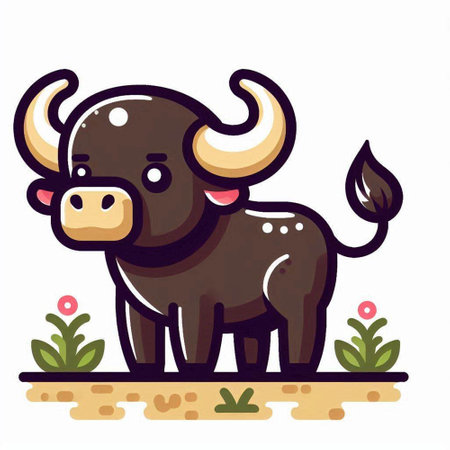 Illustration of a Cute Bull in the Desert - Vector Formatのイラスト素材
