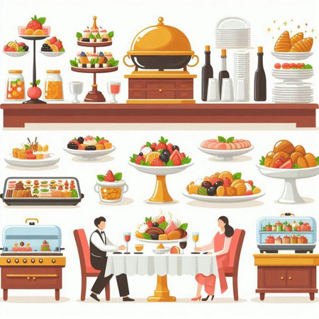 Catering service vector illustration in flat style. Catering and catering service.のイラスト素材