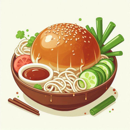 Illustration of a bowl of noodle soup with sesame seedのイラスト素材