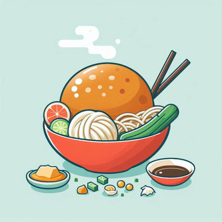 Illustration of a bowl of noodle soup with chopsticks.のイラスト素材
