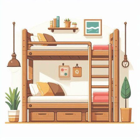 Bunk bed in flat style. Furniture for sleeping. Vector illustrationのイラスト素材