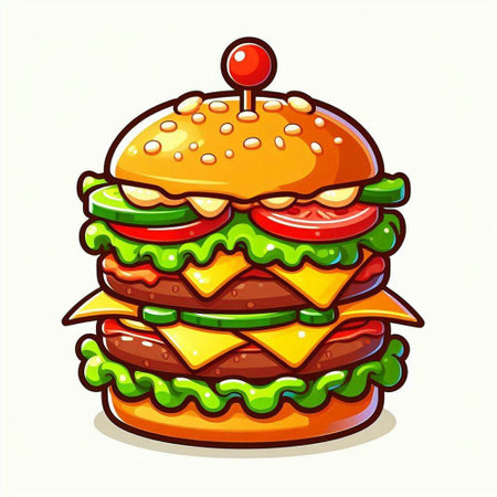 Cartoon hamburger. Vector illustration of fast food. Isolated on white background.のイラスト素材