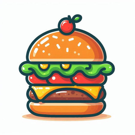 Hamburger icon. Fast food. Vector illustration in cartoon styleのイラスト素材