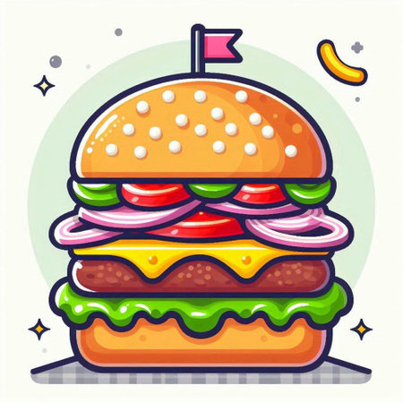 Hamburger fast food icon. Vector illustration in cartoon style.のイラスト素材