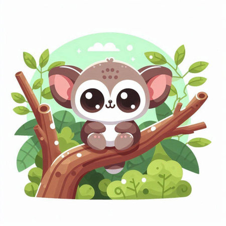 Cute kawaii koala sitting on a tree branch. Vector illustration.のイラスト素材