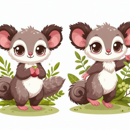 Two cute little koalas sitting on the grass. Vector illustration.のイラスト素材