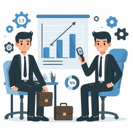 Businessman sitting on office chair and using remote control. Vector illustration in cartoon styleのイラスト素材