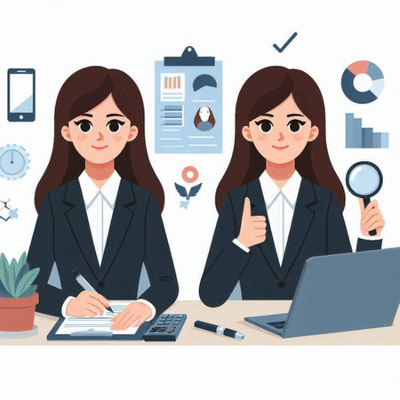 Business woman working in office. Vector illustration in a flat style.のイラスト素材