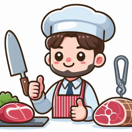 Illustration of a Chef Holding a Knife and Showing Thumbs Upのイラスト素材