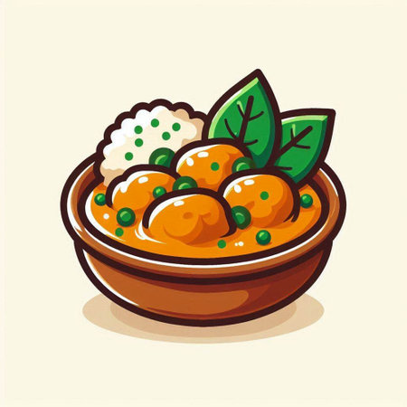Bowl of rice with meatballs. Asian cuisine. Vector illustration.のイラスト素材