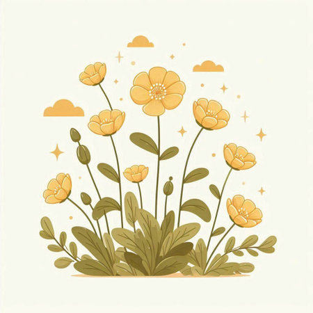 Floral background with yellow flowers. Vector illustration in retro style.のイラスト素材