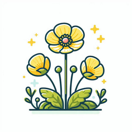 Flower icon in line art style. Hand drawn vector illustration.のイラスト素材