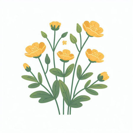 Hand drawn yellow flowers isolated on white background. Vector illustration for your designのイラスト素材