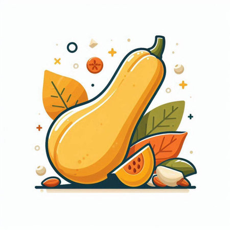 Butternut squash vector illustration. Flat cartoon style vegetable icon.のイラスト素材