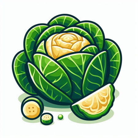 Illustration of a fresh cabbage on a white background. Vector illustrationのイラスト素材