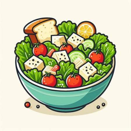Vegetable salad in a bowl. Vector illustration of a healthy food.のイラスト素材