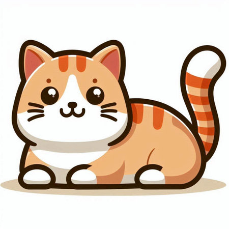 Cute cat sitting on white background. Vector illustration of cartoon character.のイラスト素材