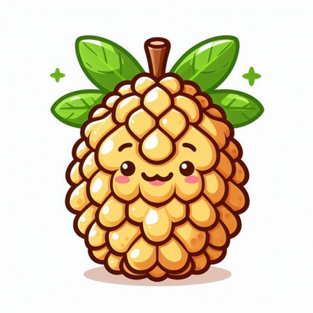 Cute cartoon character of pineapples. Vector illustration isolated on white background.のイラスト素材