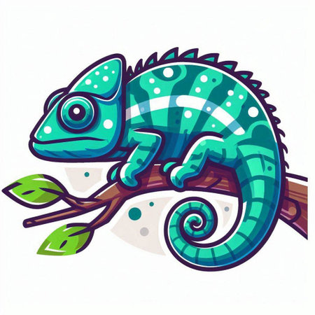 Cartoon Chameleon isolated on white background. Vector illustration.のイラスト素材