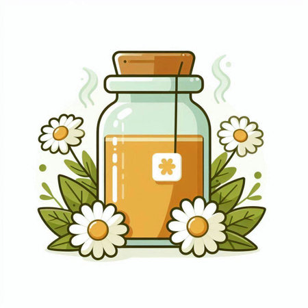 Herbal tea in a glass jar with flowers. Vector illustration.のイラスト素材