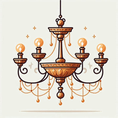 Vintage chandelier. Hand drawn vector illustration in retro style.のイラスト素材