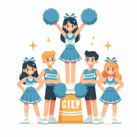 Cheerleaders. Cheerleading team. Vector illustration in cartoon style.のイラスト素材