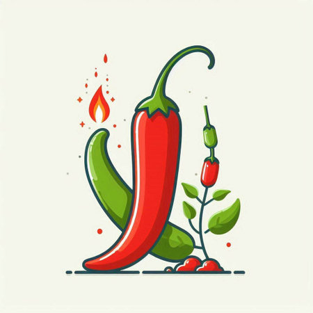 Red hot chili pepper and green chili pepper. Vector flat illustration.のイラスト素材