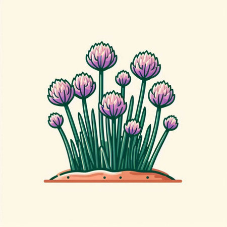 Chives flower vector illustration. Hand drawn chives flower icon.のイラスト素材