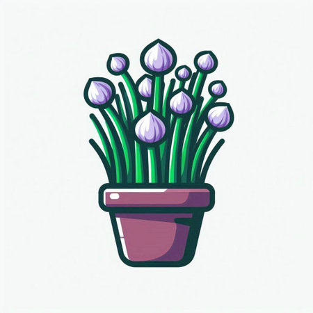 illustration of a flowerpot with chives on a white backgroundのイラスト素材