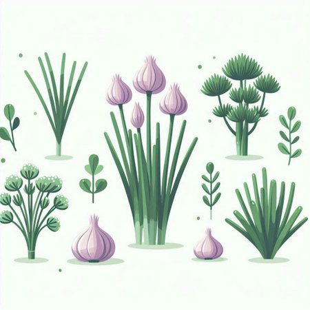 Garlic and onion set. Vector illustration in a flat style.のイラスト素材