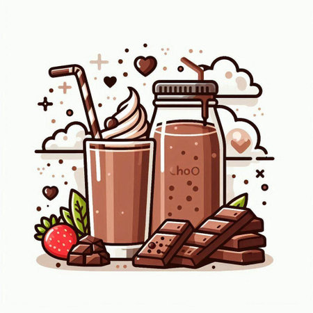 Chocolate smoothie in a glass jar with a straw. Vector illustration.のイラスト素材