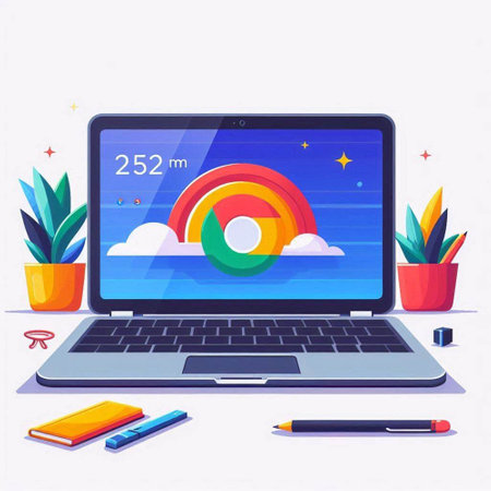 Laptop with pie chart, pencils and mobile phone. Vector illustrationのイラスト素材