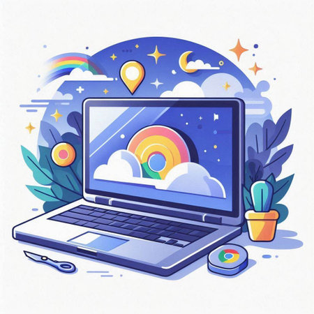Laptop with cloud computing concept. Vector illustration in flat style.のイラスト素材