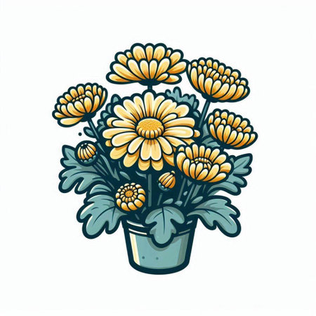 Hand drawn bouquet of chrysanthemums in a vaseのイラスト素材