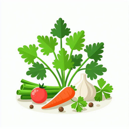 Vegetable vector illustration of parsley, carrot, onion, garlic, tomato, pepperのイラスト素材