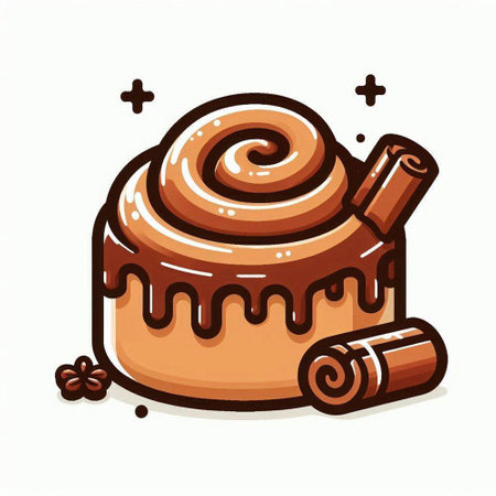 Cinnamon roll icon. Vector illustration of cinnamon roll with cinnamon.のイラスト素材