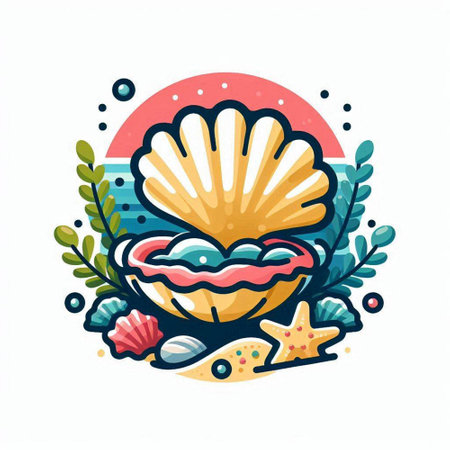 Seashells on the background of the sea. Vector illustration.のイラスト素材
