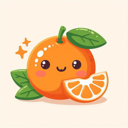 Cute kawaii orange fruit character. Vector flat cartoon illustrationのイラスト素材