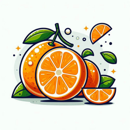 Orange fruit isolated on white background. Vector illustration in cartoon style.のイラスト素材